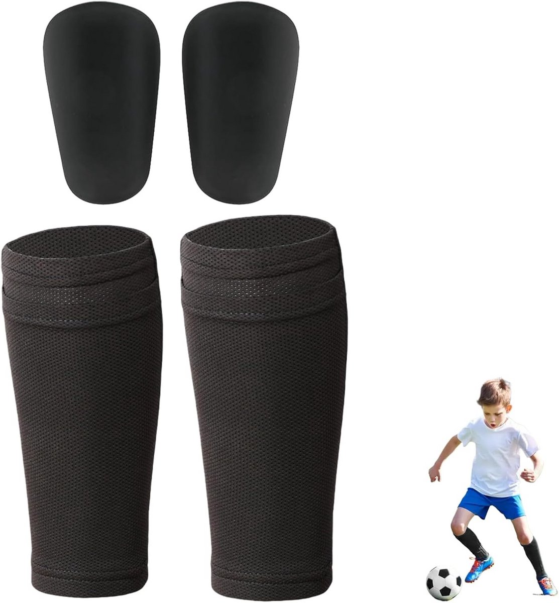 Scheenbeschermers Set - Voetbal Steunen - Sport Bescherming - Ademend Materiaal - S Maat 10x6cm - Zwart