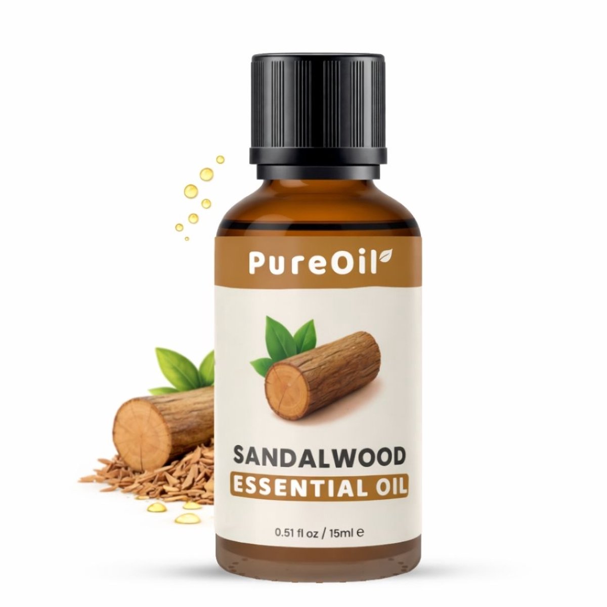 PureOil – Sandelhout Etherische Olie – 15ml – 100% Puur, Natuurlijk & Vegan – Voor Huid | Gezicht | Scalp | Diffuser | Aromatherapie