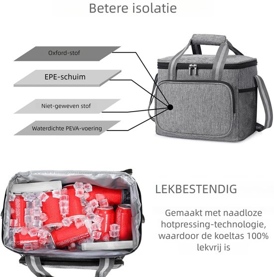 Koeltas 15L geïsoleerde lunchtas, kleine koeltassen voor onderweg, kantoor, werk, picknick, reis, strand, auto, grijs van KOEL — afbeelding 5