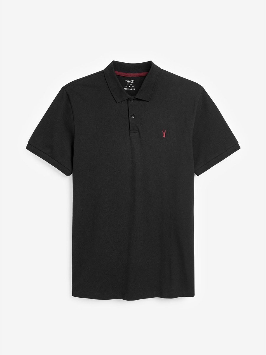 Next - Heren - Piqué-poloshirt met korte mouwen en standaard pasvorm - Zwart