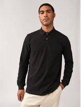 Next - Heren - Polo met lange mouwen en piquéstructuur, normale pasvorm - Zwart