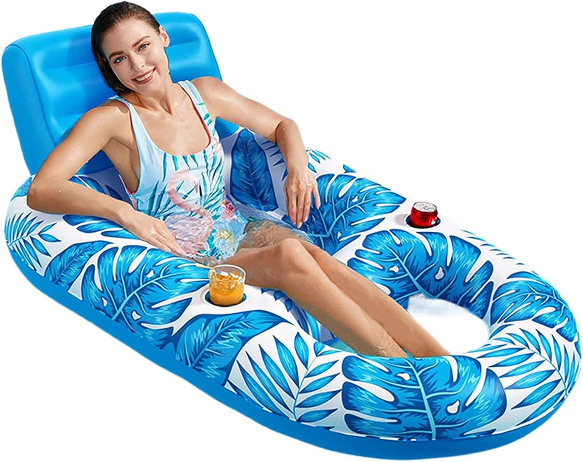 Opblaasbare Zwembadlounger – Tanning bed -t anning luchtbed– Drijvende stoel voor volwassenen – Zwembadligbed – Inclusief handpomp – Groot recreatieligbed voor buiten en op het strand – 140 x 120 x 70 cm – Blauw – foto 6