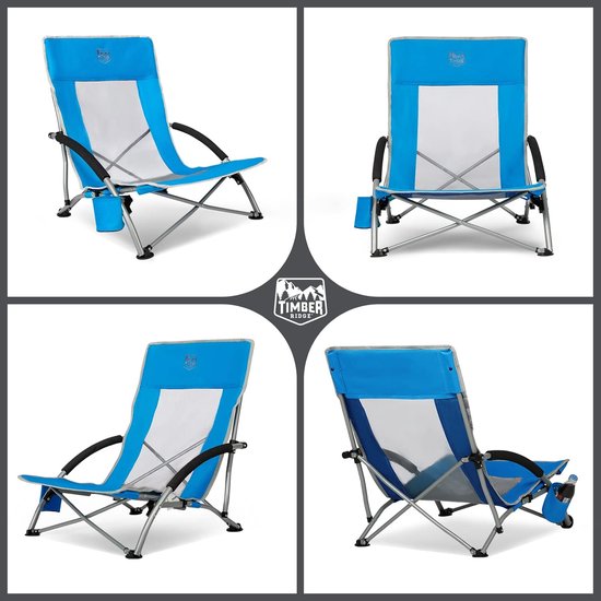 TIMBER RIDGE Strandstoel - Opvouwbaar & Lichtgewicht - 150KG draagvermogen - Ademende mesh rugleuning - Voor strand & camping - Blauw van Merkloos — afbeelding 5