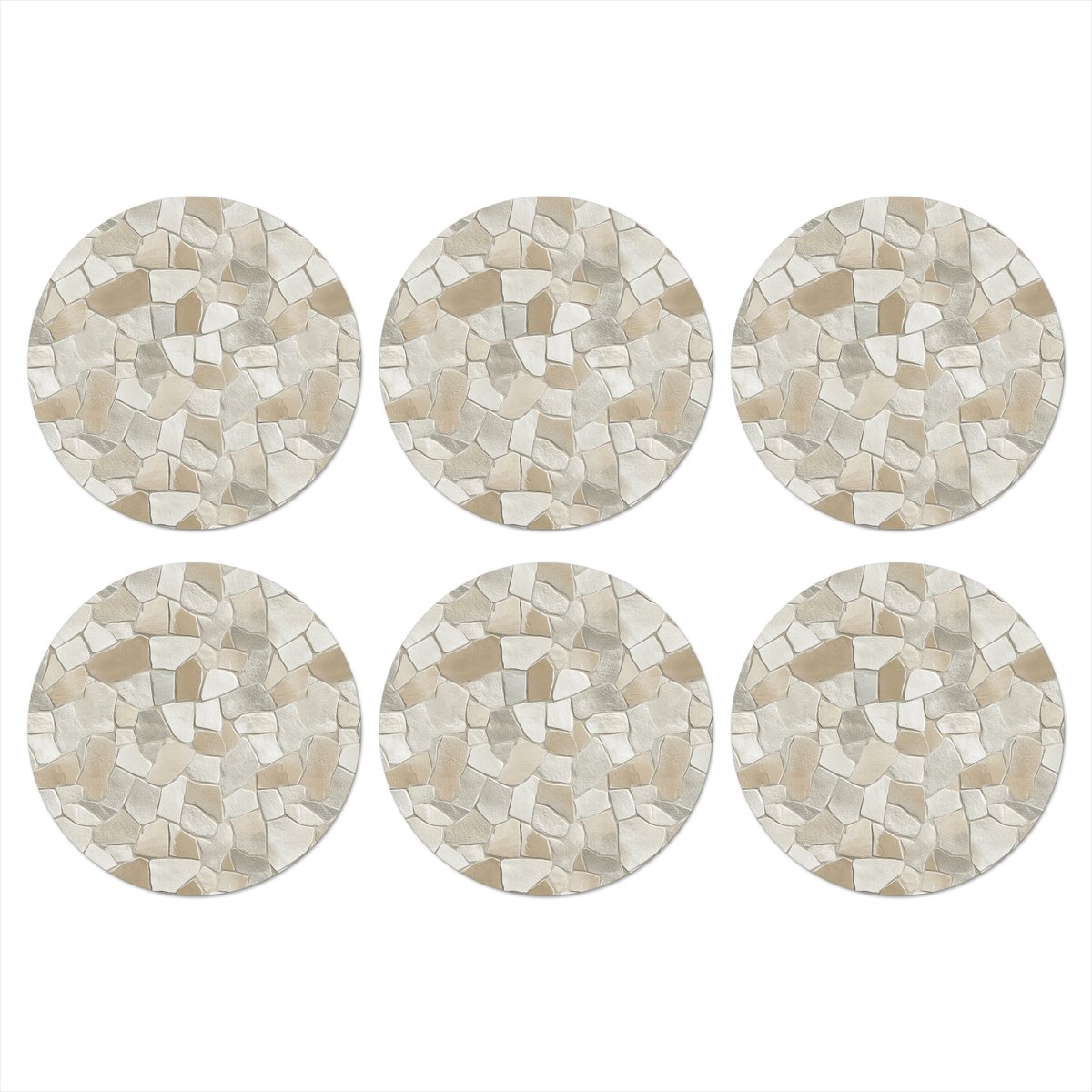 Onderzetters voor glazen - Rond - Mozaïek - Stenen - Beige - 10x10 cm - Glasonderzetters - 6 stuks