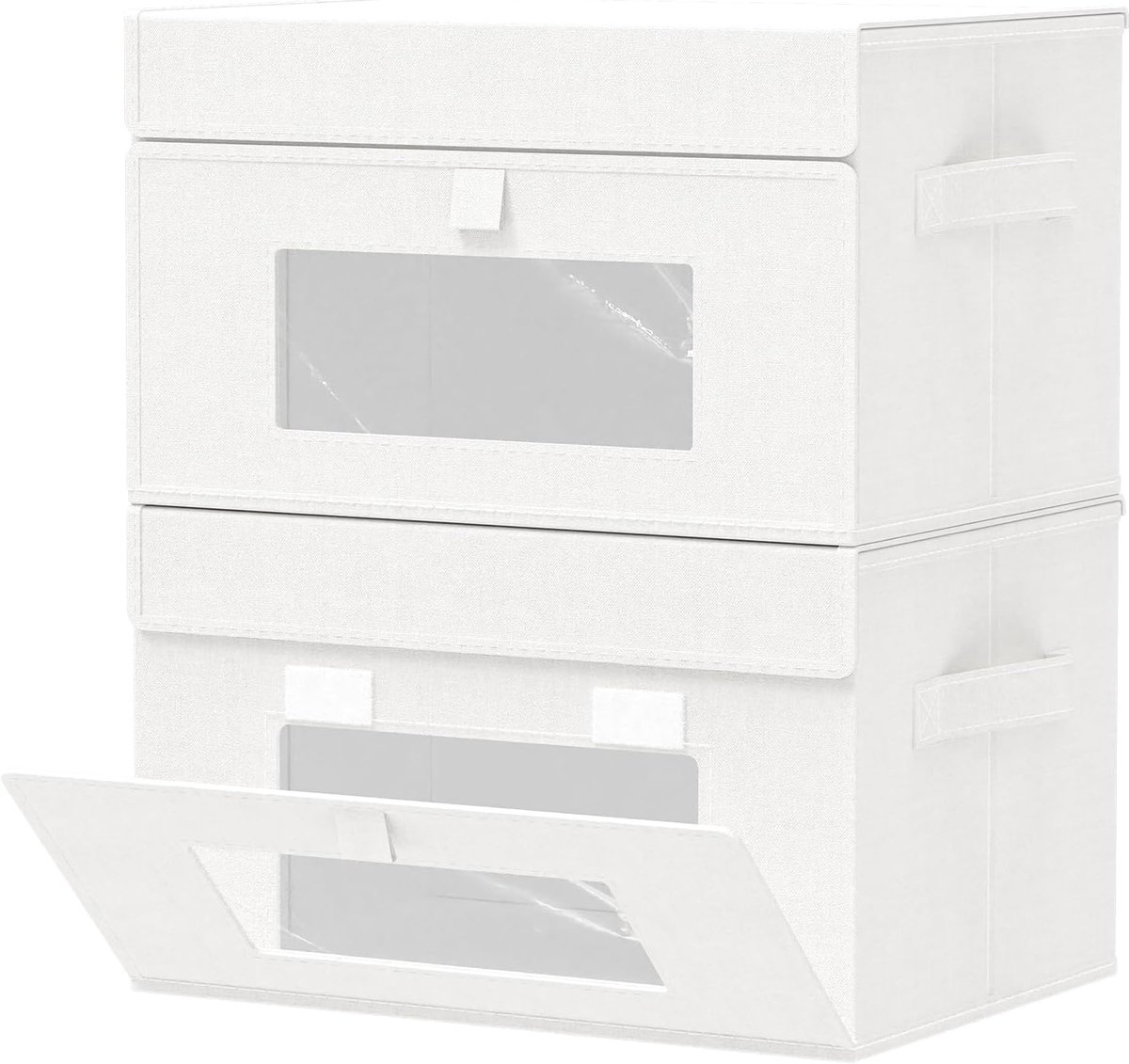 Opbergdozen Set - Opbergbakken met Raam - Huis Opruimen - Inklapbaar Ontwerp - 33x23x20 cm - Wit