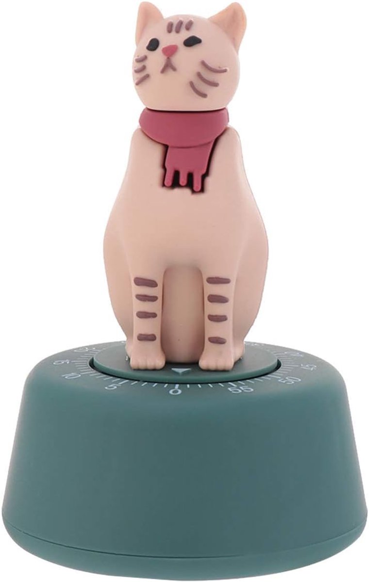 Keukentimer Kat - Mechanische Timer - Koken Bakken - Geen Batterij Nodig - 7x7x11.8 cm - Groen