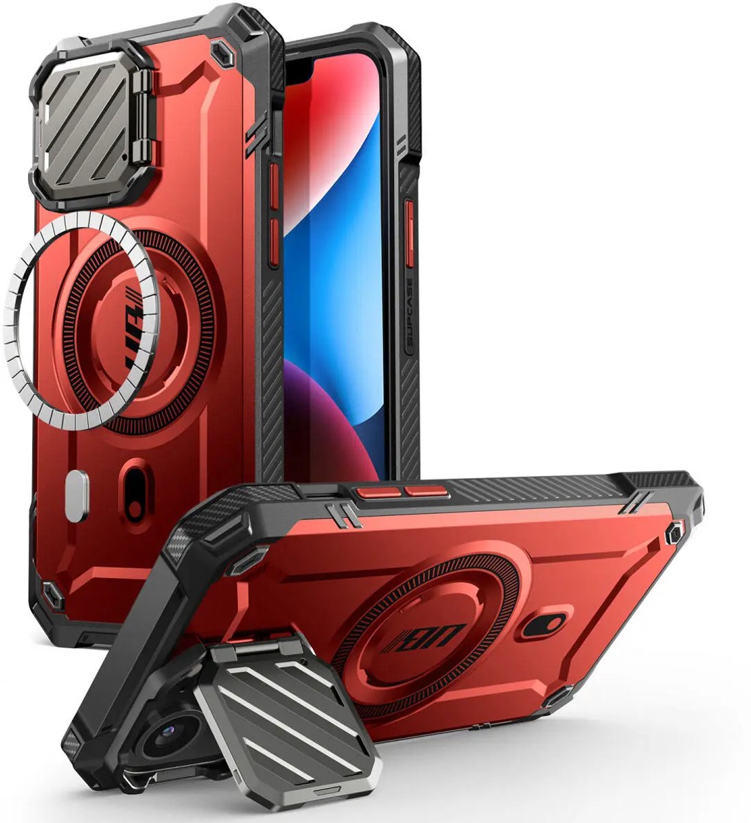 SUPCASE UB Pro MagXT Hoesje Geschikt voor Apple iPhone 17e / 16e - Back Cover met Camera Protector Kickstand - Compatibel met MagSafe - Extra Camera Bescherming - Rood