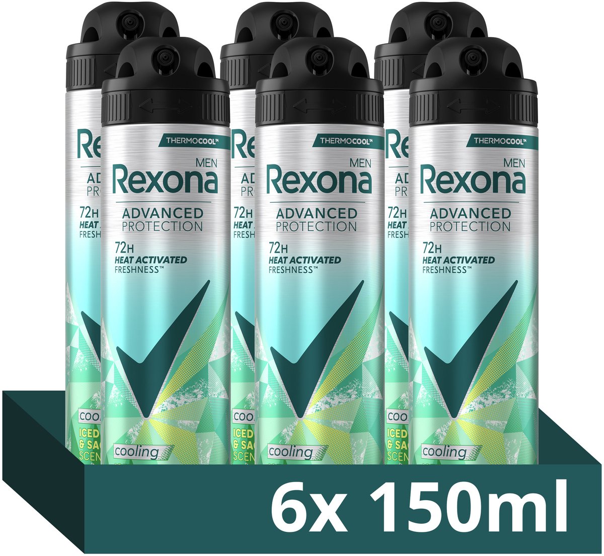 Rexona Men Advanced Protection Thermocool Anti-Transpirant Spray - Iced Lemon & Sage - met Heat Activated Freshness Technologie - 6 x 150 ml