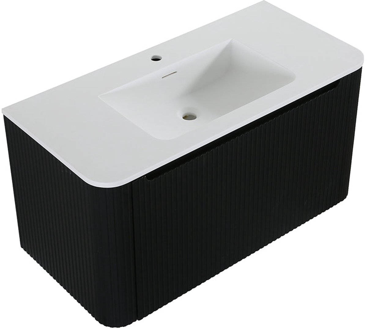 Wastafelkast Wiesbaden Sulora 80cm mat zwart inclusief wastafelblad Laro solid surface