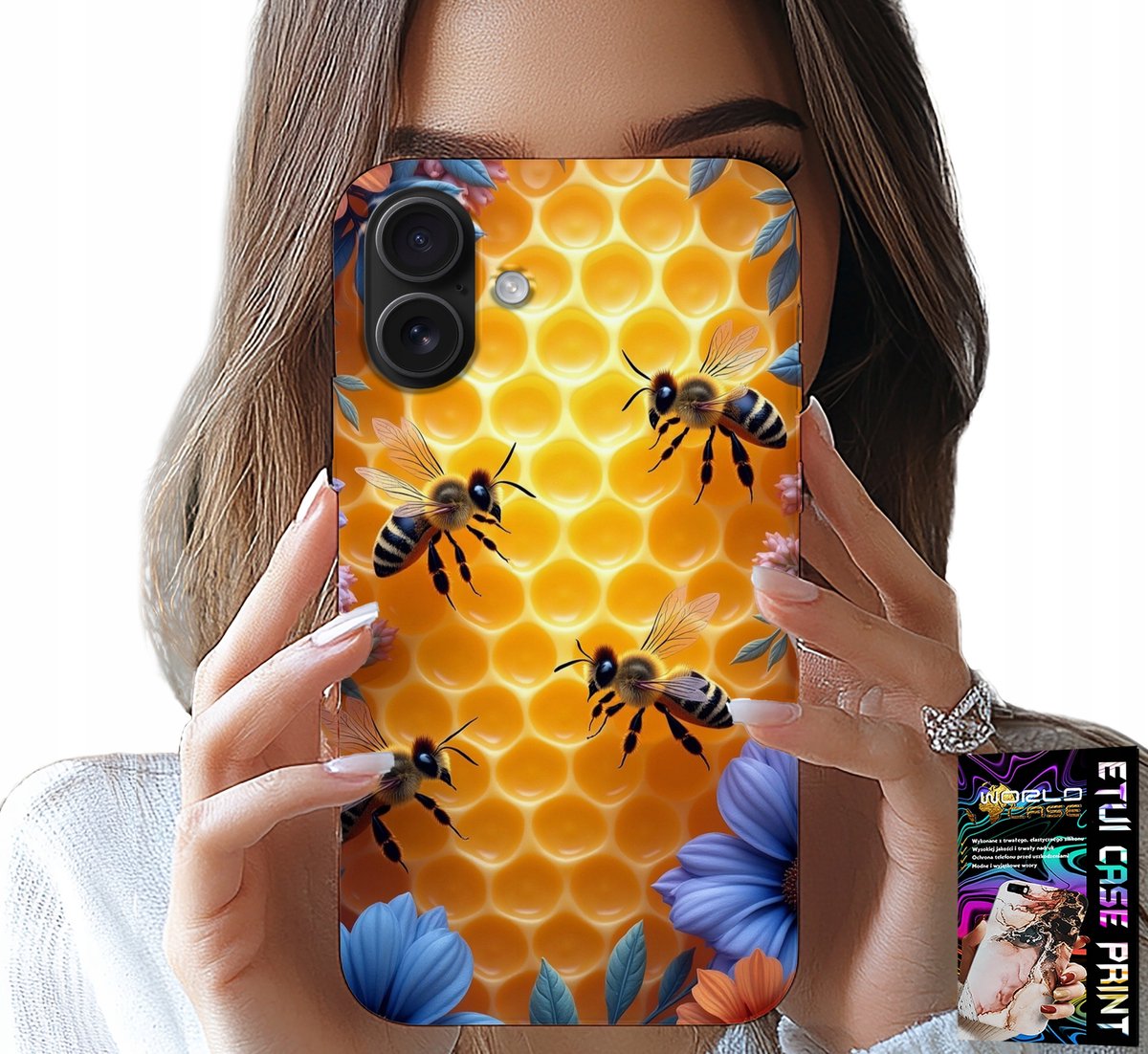 iPhone 16 Plus hoesje - Bijenkorf honingraat achterkant hoesje