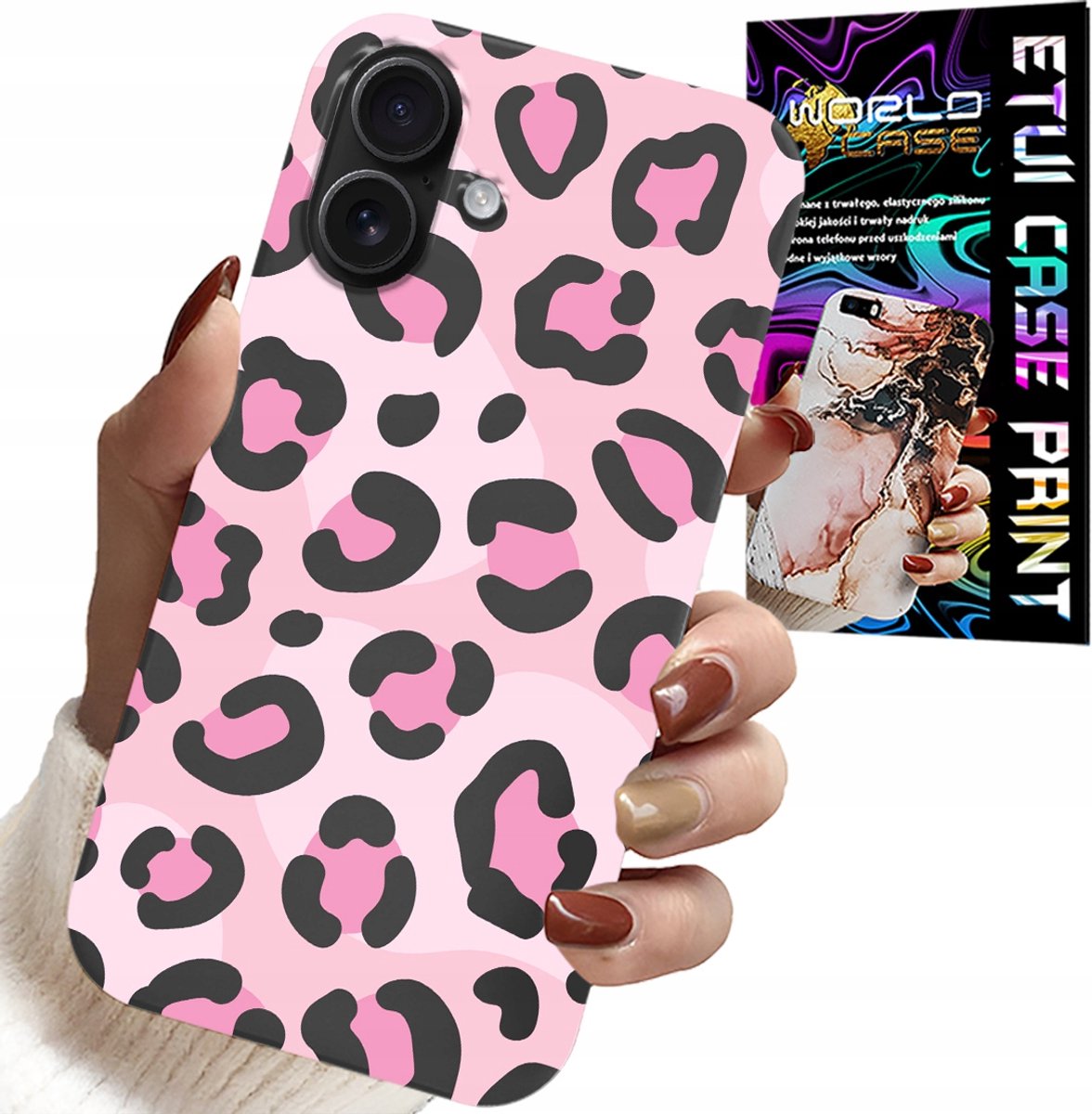 iPhone 16 Plus hoesje - Roze luipaard/panter, vrouwelijk patroon