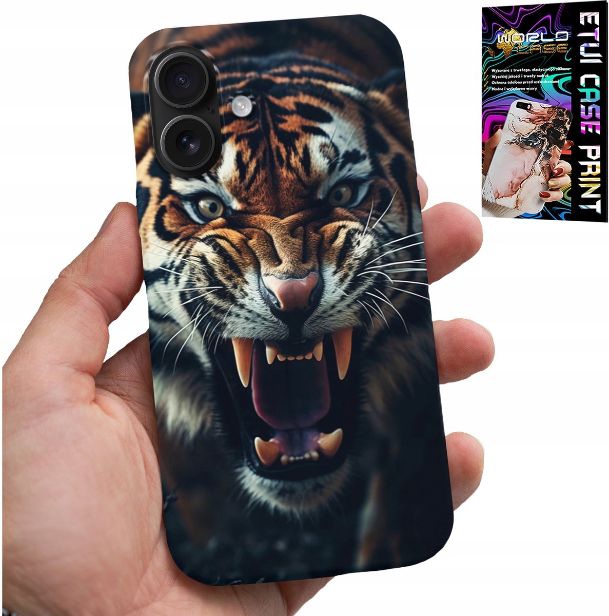 iPhone 16 Plus hoesje - Tijger, leeuw, safari dierenpatroon achterkant