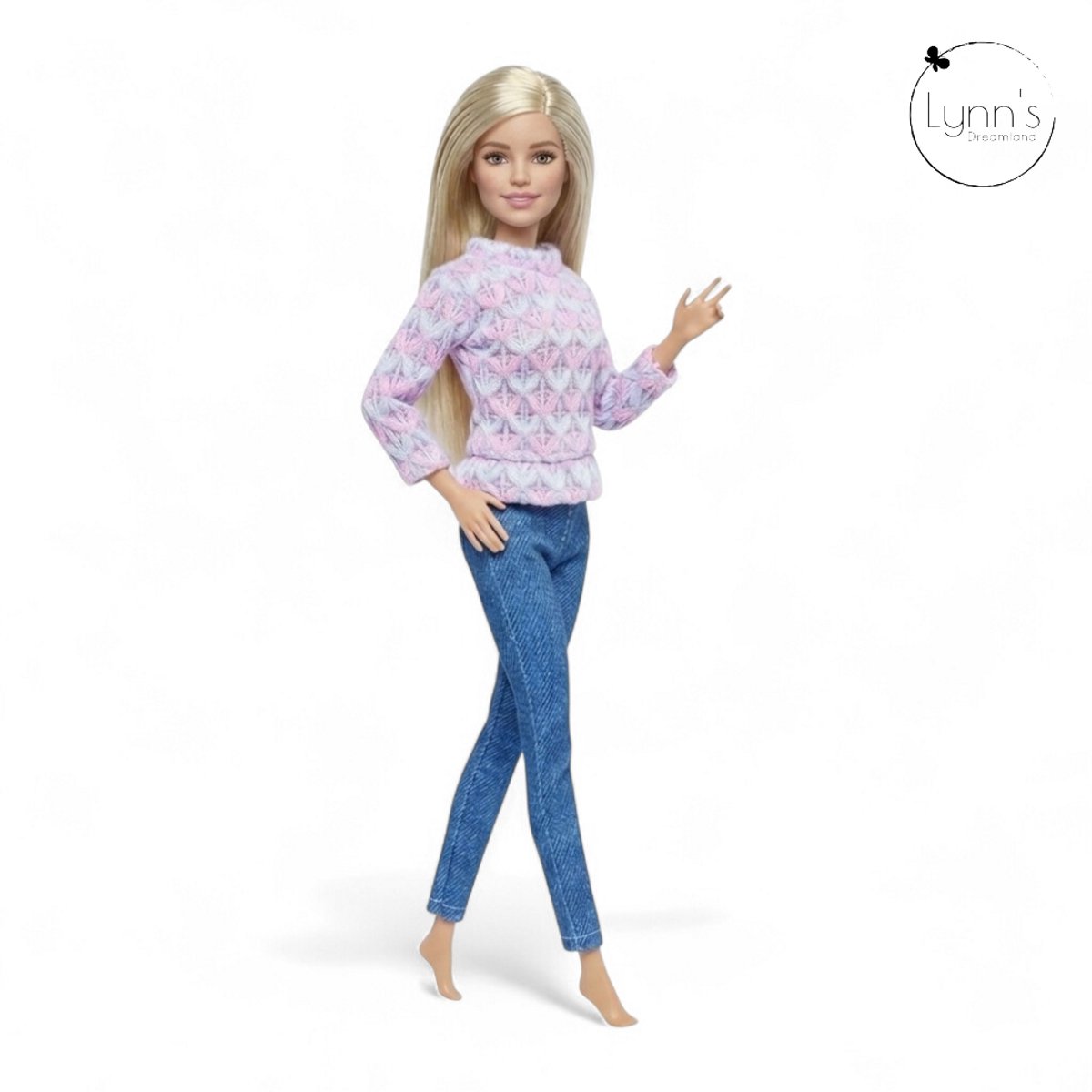 Lynn's poppenkleertjes - Set 'Riley - Geschikt voor modepop - Set van 6 outfits - Jurk, broek, rok, topje, trui, jas - In cadeauzakje — afbeelding 12