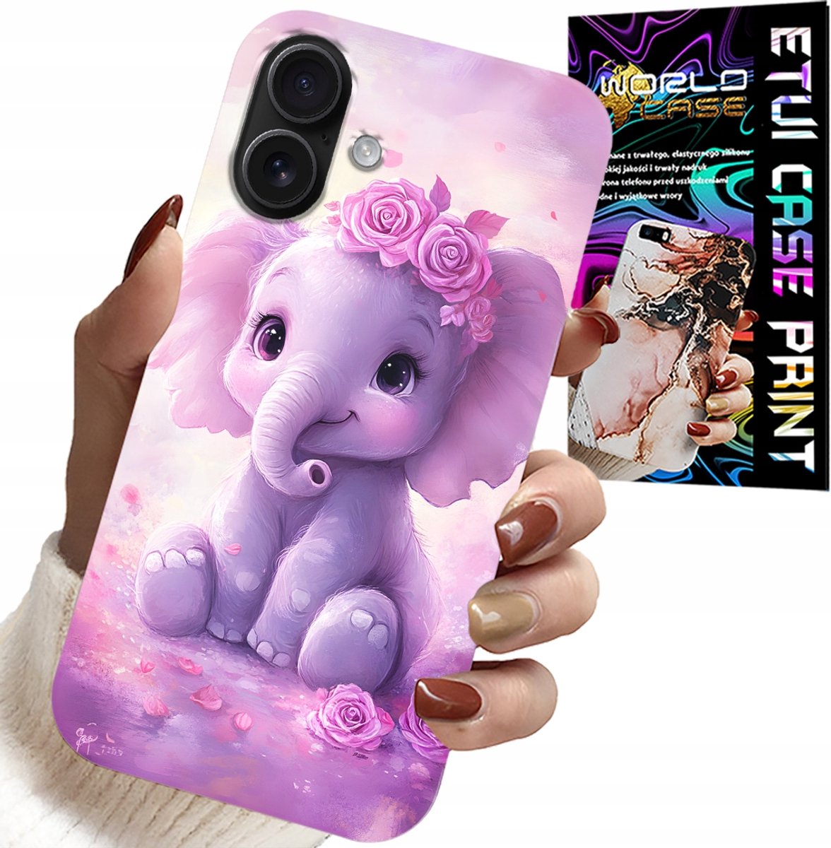 HOESJE VOOR IPHONE 16 - ZOETE OLIFANT OP ROZE ACHTERGROND + FOLIE