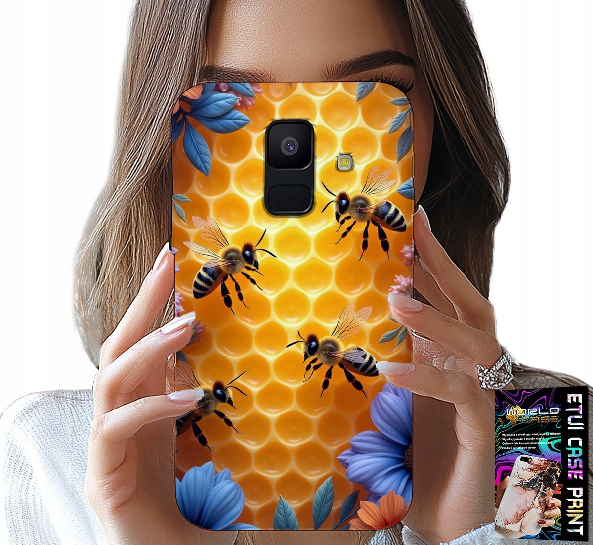 HOESJE VOOR SAMSUNG A6 2018 - ACHTERKANT MET BIJENKORF EN HONINGRAAT