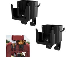 2-Pack Bekerhouders voor Hoofdsteunen Achterbank — 3-in-1 Multifunctionele Organizer & Ophangtas voor Hoofdsteunen — Ruime Ophangoplossing — Geschikt voor Telefoons, Bekers en Tassen — Universele Pasvorm voor de Meeste Automodellen — Zwart