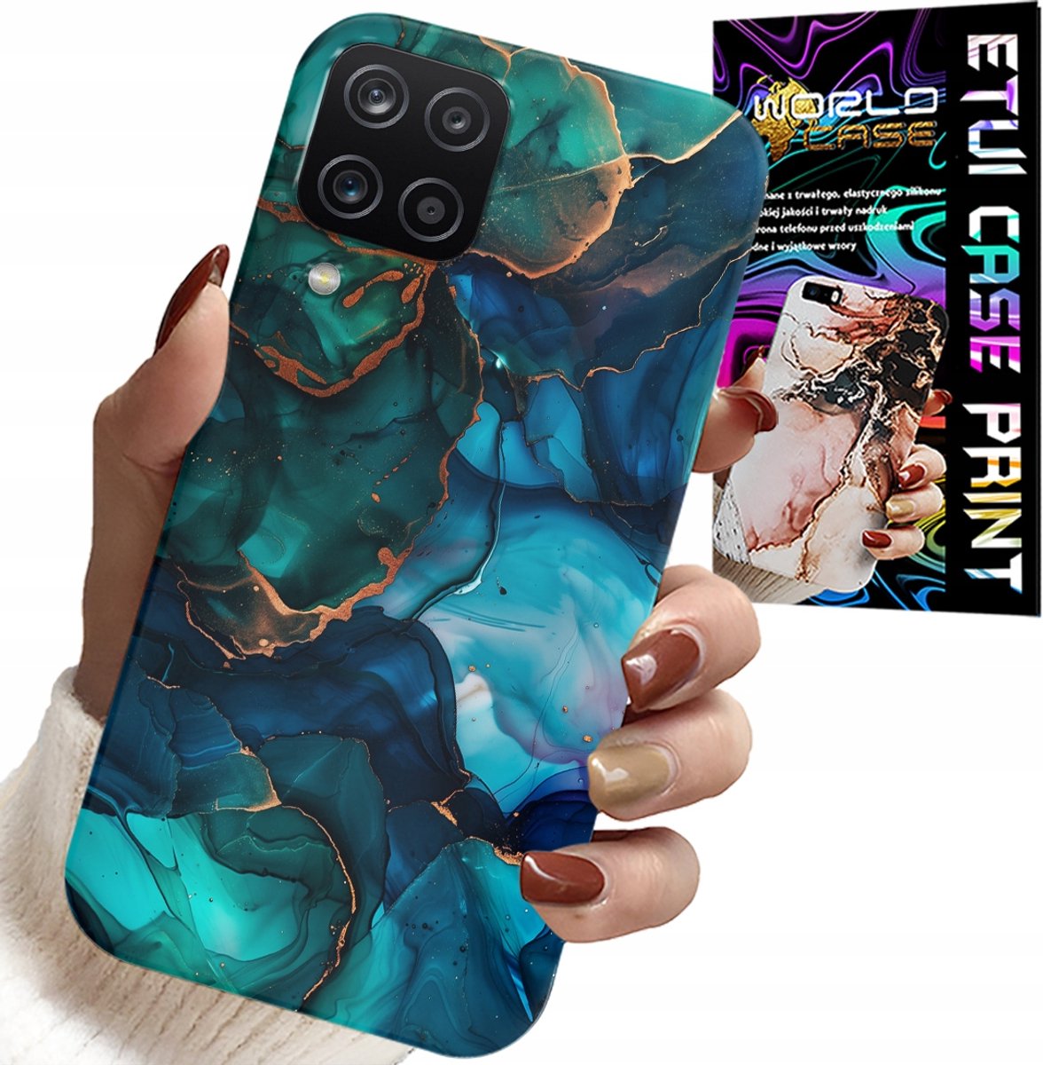 HOESJE VOOR SAMSUNG A12 / M12 - BLAUWGROEN MARMERPATROON ACHTERKANT