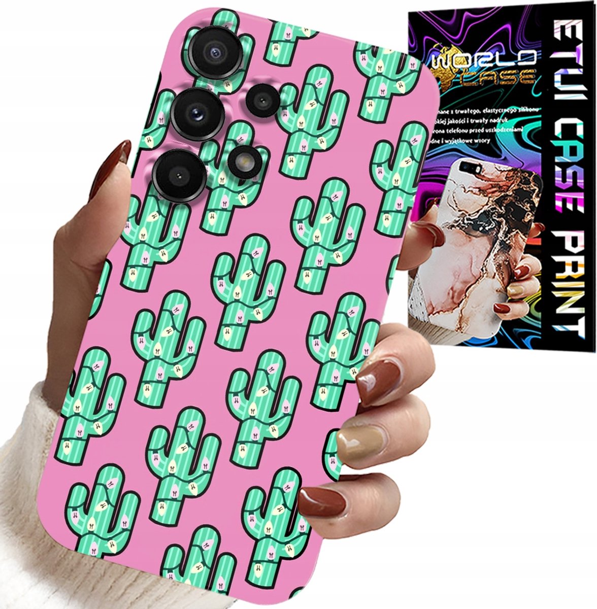 HOESJE VOOR SAMSUNG GALAXY A13 4G - CACTUSSEN OP ROZE ACHTERGROND + FILM