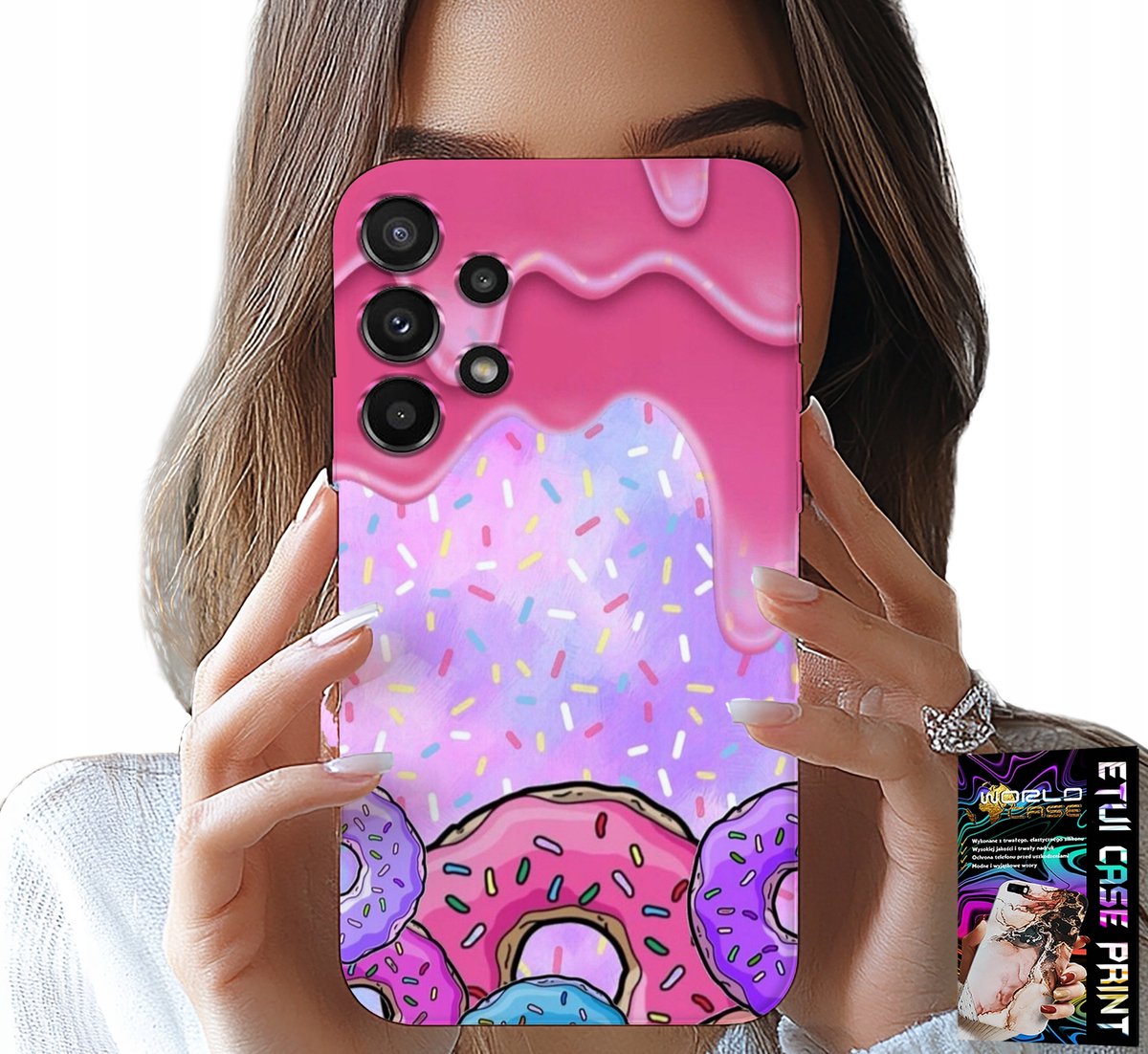 HOESJE VOOR SAMSUNG GALAXY A13 4G - ZOETE DONUTS MET GLAZUUR OP DE ACHTERGROND + GLAS