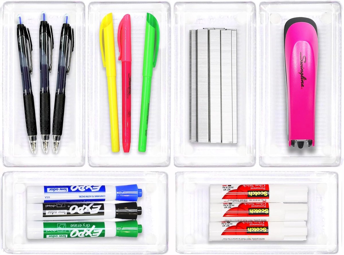 Lade Organizer - Bureau Opslag - Kantoor Organiseren - Set van 6 - 8.3 x 15.9 cm - Transparant