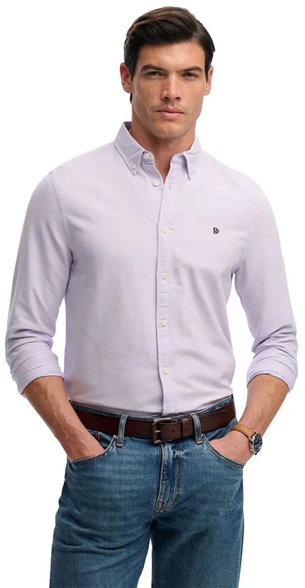 Superdry Preppy Oxford Overhemd met Lange Mouwen Heren Lange mouwen shirts Paars