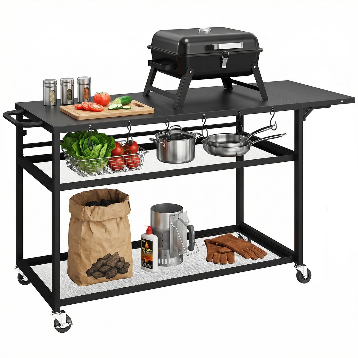 Outsunny Grillwagen - Metaal - 133 x 48,5 x 82 cm - Zwart
