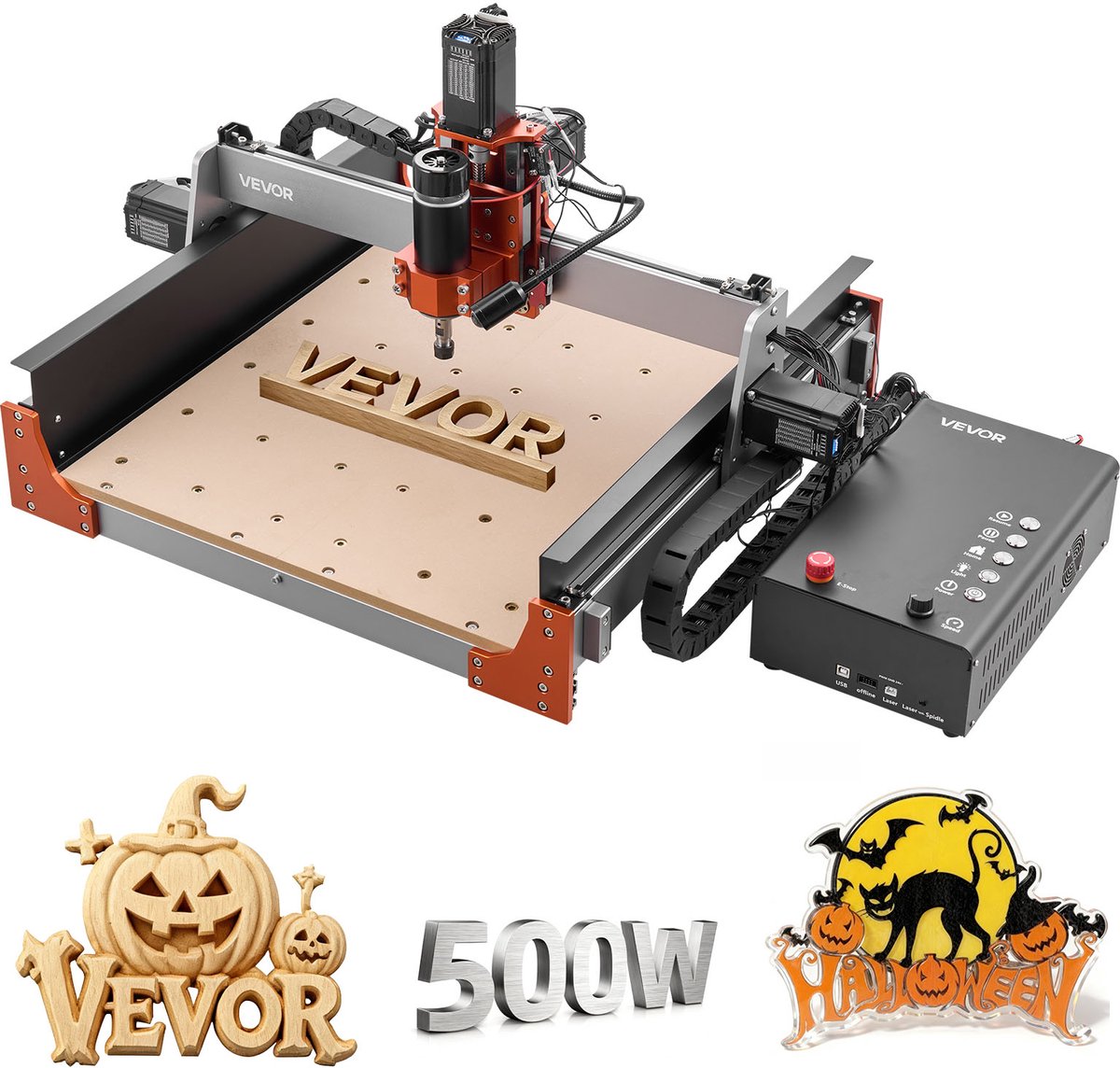 VEVOR CNC-Freesmachine, 500w Spindel, 3-Assige Graveermachine met Twee Lineaire Geleidingen en Kogelomloopspindel, Werkgebied van 400x400x95 mm, Afwerkfreesmachine voor Hout en Acryl