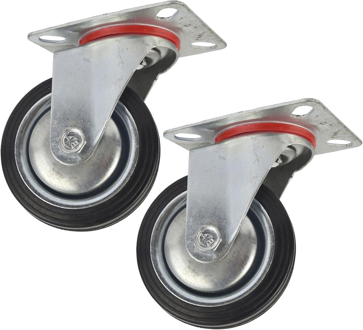 Zwenkwielen Set - Rubberen Wielen - Meubelverplaatsing - 360 Graden Draaibaar - 75mm Diameter - Zwart