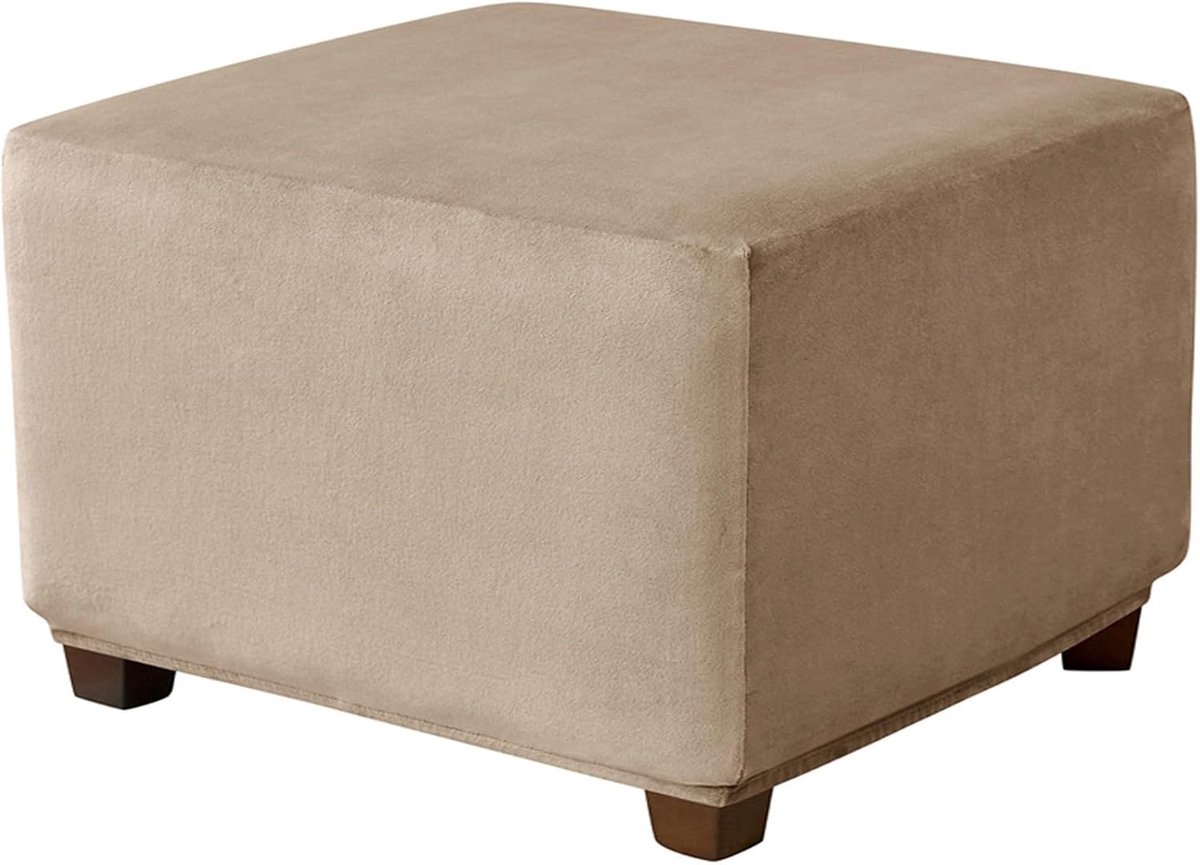 Fluwelen Ottomaanse Hoes - Voetenbank Cover - Meubelbescherming Interieur - Elastische Antislip - 80x80x45 cm - Kameel