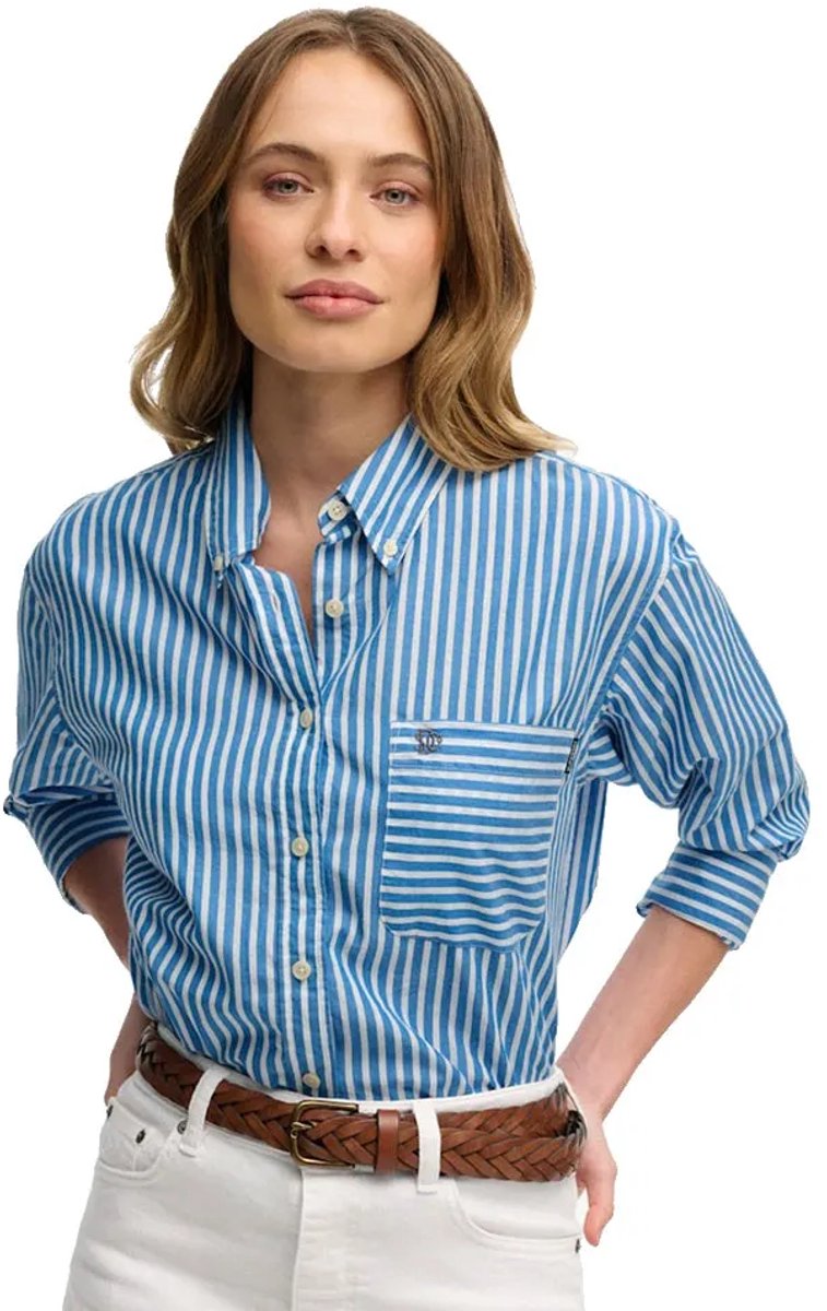 Superdry Poplin Relaxed Fit Overhemd Met Lange Mouwen XL Vrouw Blauw