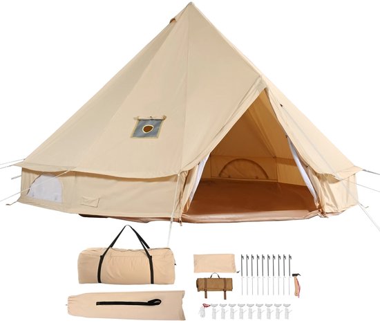 Linkforu - Canvas Ronde Tent - Yurt Tent - Kamperen - met Kachelaansluiting - Luifel -Ademend Katoen- 4 personen - 3 Mtr Doorsnee - Beige van Merkloos — afbeelding 2