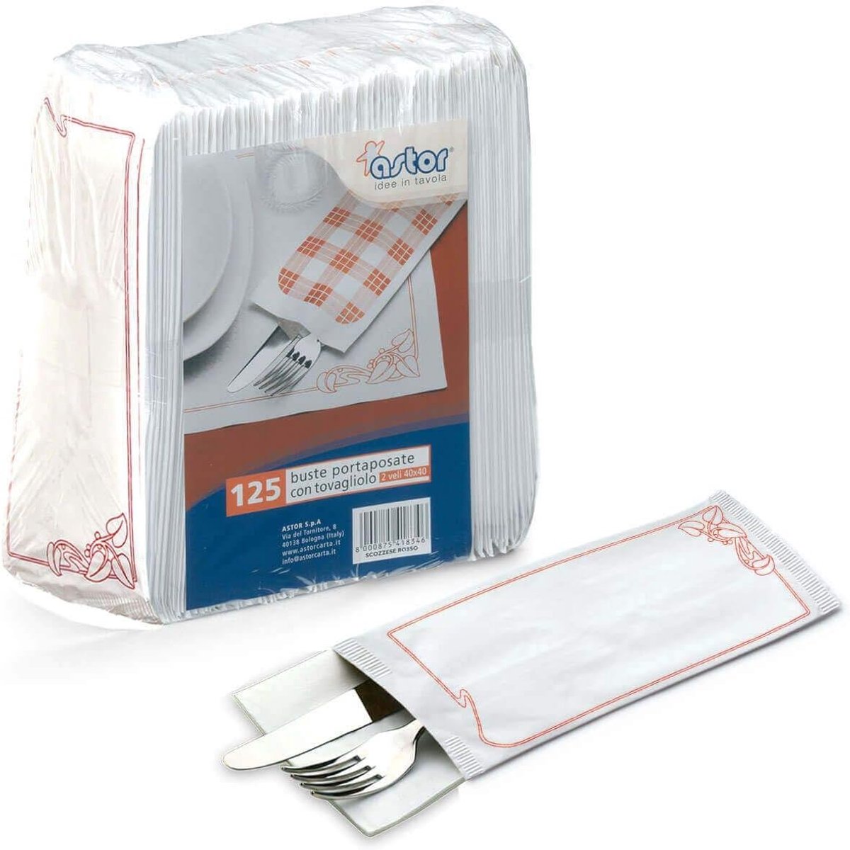 Papieren Bestekzakjes - Servet Zakjes - Feestelijke Tafel - 125 Stuks Pakket - Bloem Rood