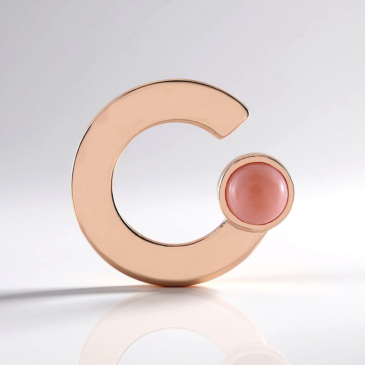 Cavill - 1,106 ct Roze Opaal Cabochon Hanger - 925 Sterling Zilver Rosé Verguld - Modern Minimalistisch C Design - Luxe Edelsteen