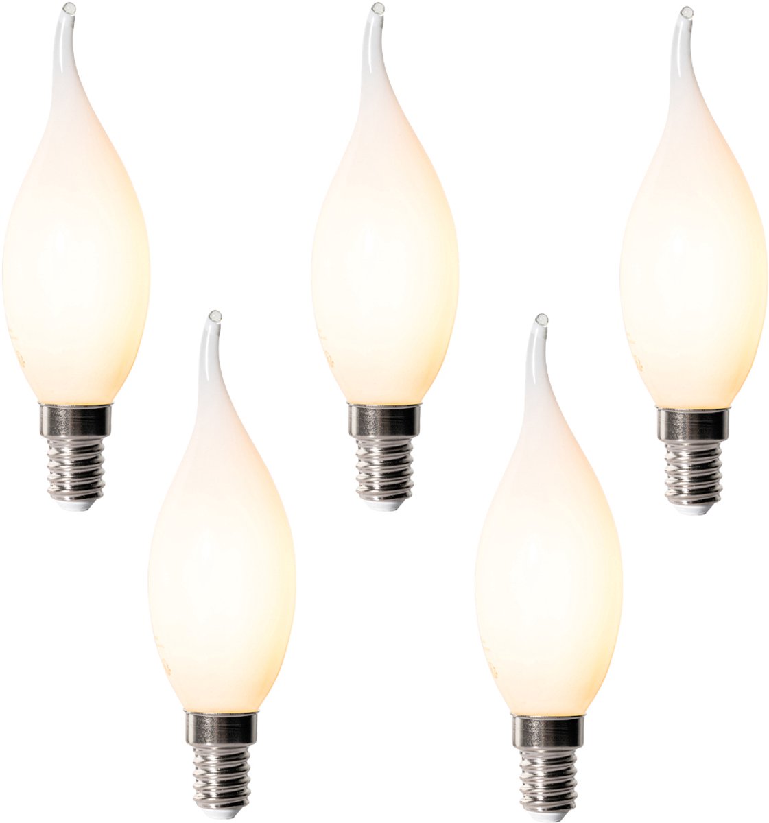 LUEDD Set van 5 E14 dimbare LED lampen BXS35 opaal 4W 450 lm 2200K