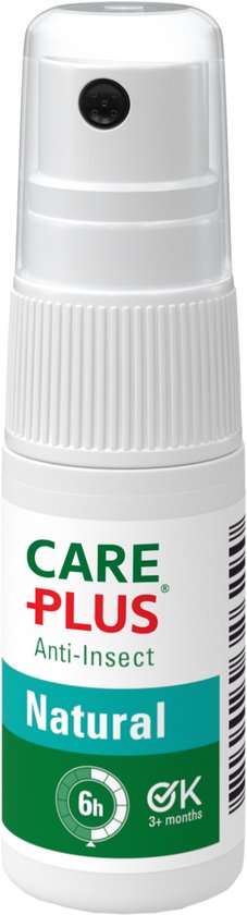 Witte sprayfles met dop, met Care Plus Anti-Insect Natural 6h, 3+ maanden.