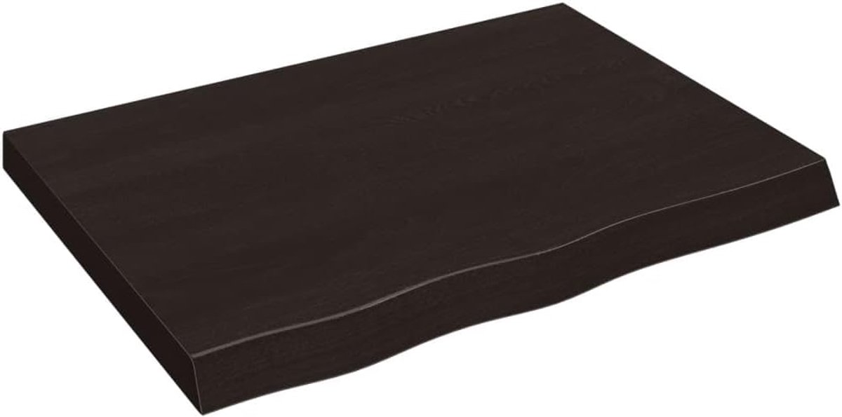 Tafelblad Massief Eikenhout - Vervangend Blad - Eettafel Opknappen - Handgemaakt Natuurlijke Rand - 80x60x6 cm - Donkerbruin