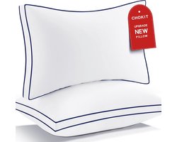 Luxe Kussens - Zachte Bedkussens - Ontspannen Slapen - 7D Dons Alternatief - Standaard Maat - Blauwe Rand