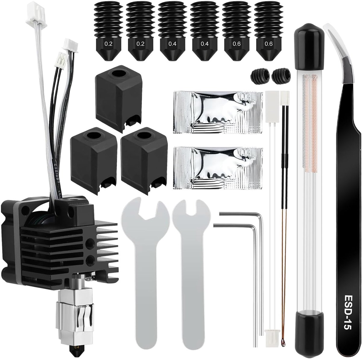 3D Printer Onderdelen - Hotend Kit - Precisie Printen - Gehard Staal Mondstukken - 105 x 3 x 3 cm