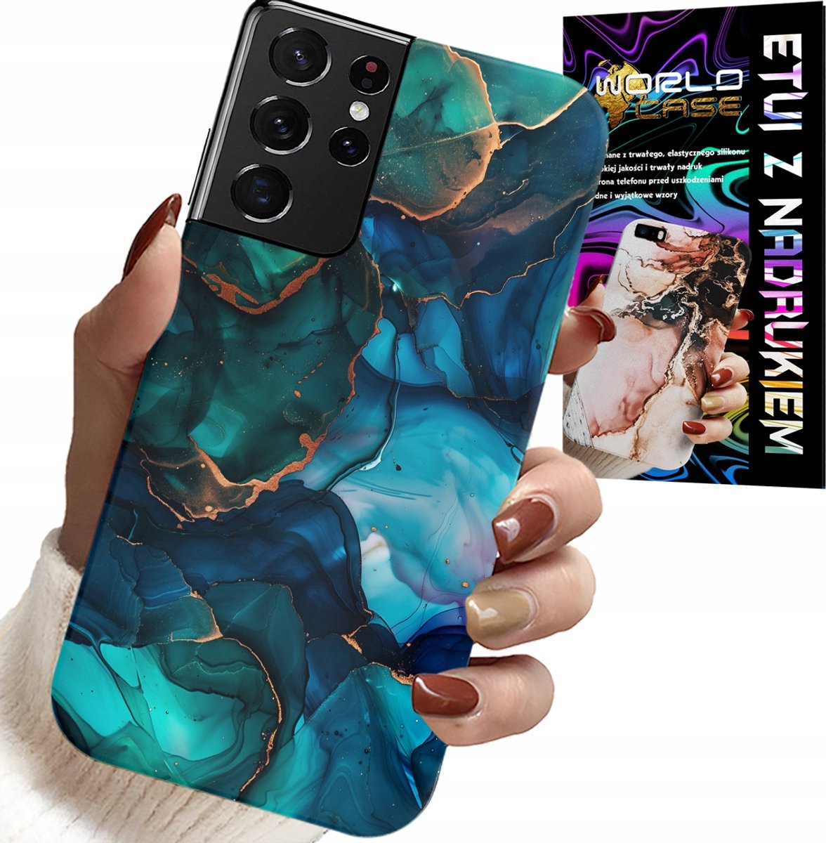 HOESJE VOOR SAMSUNG GALAXY S21 Ultra - BLAUWGROENE MARMERPATROON ACHTERKANT