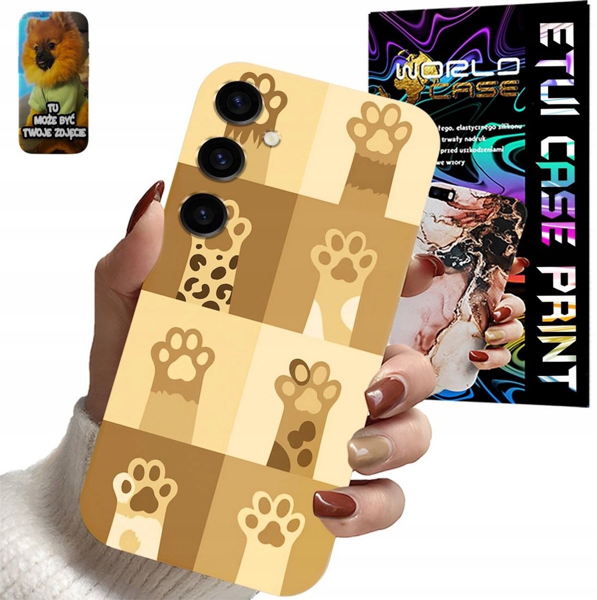 Hoesje voor Samsung Galaxy S24 FE met pootafdrukken, katten- en tijgerprint + glas