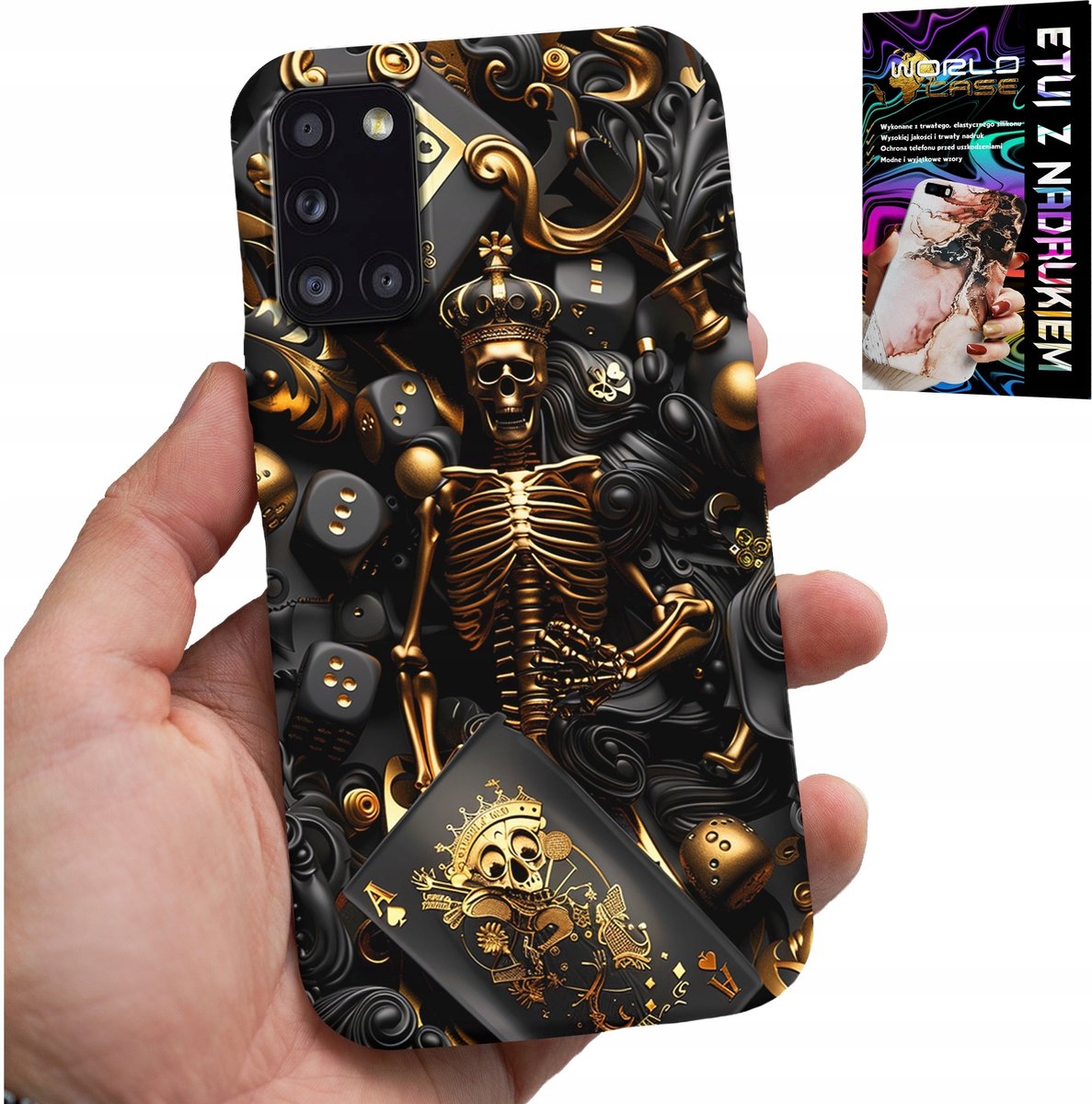 HOESJE VOOR SAMSUNG GALAXY A31 - KING POKER DICE ACE PATRONEN VOOR HEREN + GLAS