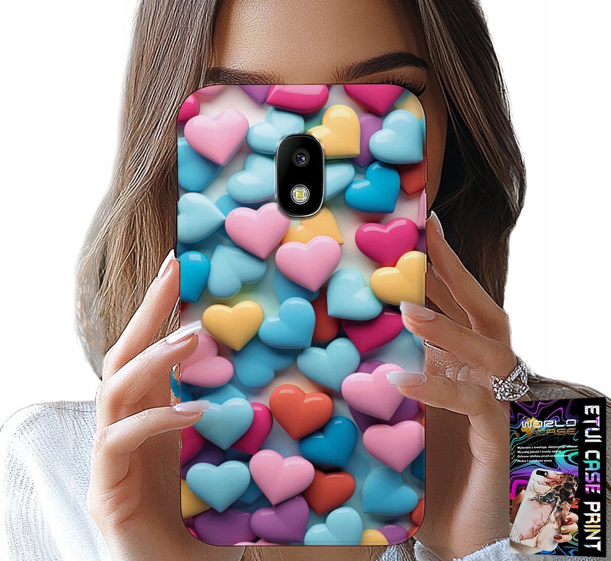 HOESJE VOOR SAMSUNG GALAXY J5 2017 - KLEURRIJKE HARTJES, MOGELIJKHEID TOT PERSONALISATIE