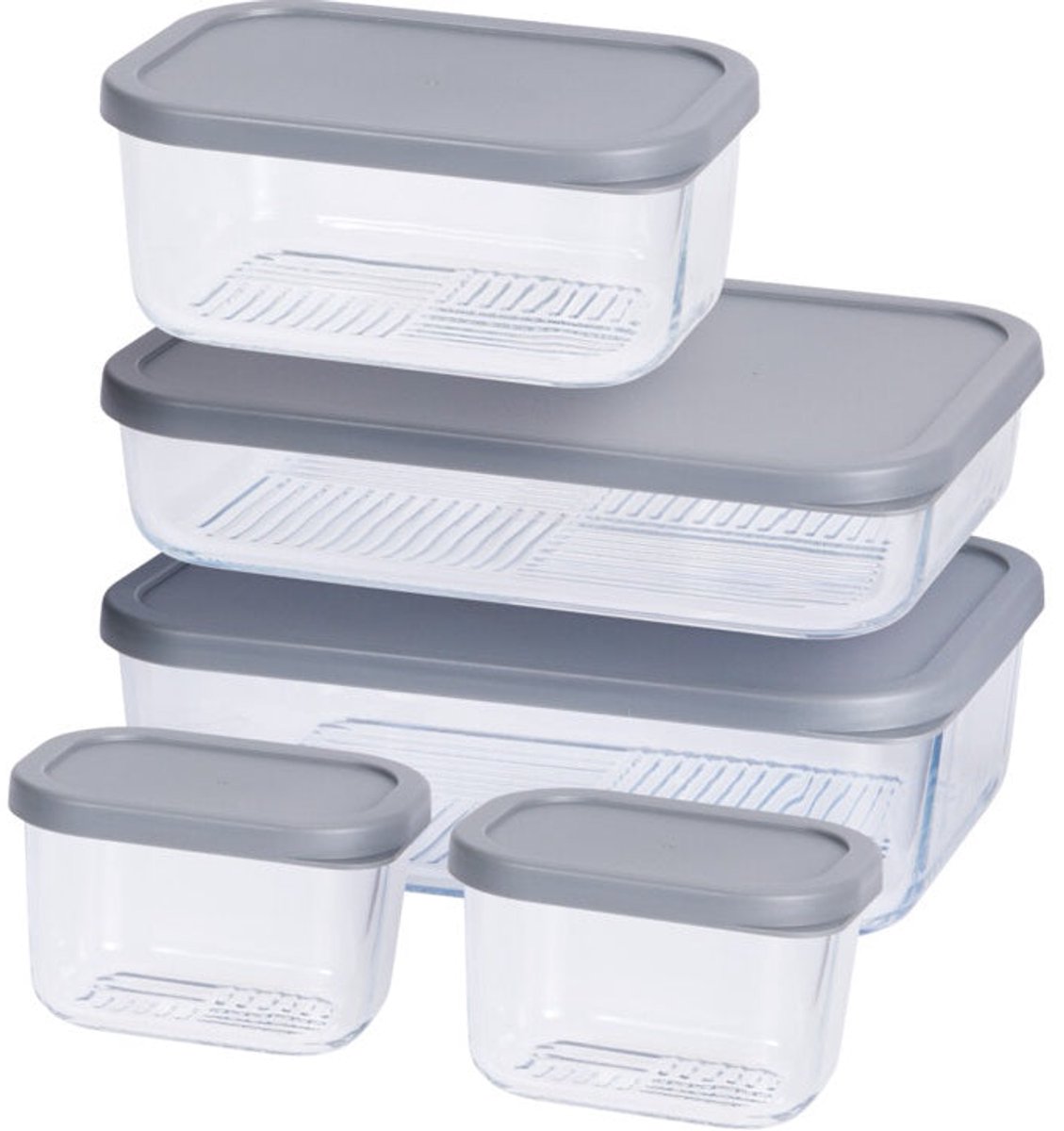 Cookinglife Vershoudbakjes - Glas - Grijs - 5 Stuks