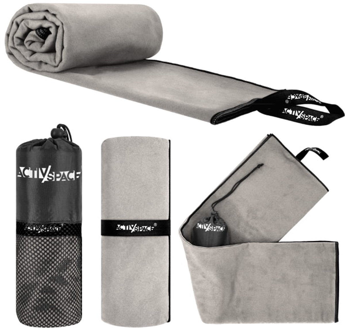 Activ Space - Sneldrogende Handdoek - 180x90 cm - Grijs - Microvezel