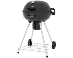 Premie Houtskool Barbecue - Kogelgrill - Houtskoolgrill - Grillrooster - Grilloppervlak Ø54 cm - met Warmhoudrek, Opbergplank, Aslade, Thermometer - BBQ voor Kamperen, Buiten, Tuin - 55 x 65 x 89 cm - Zwart