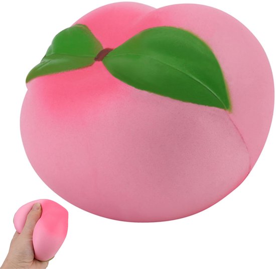 Ballon anti-stress Pêche - XXL Squishy - Anti-stress Squeeze Toy - Pêche Knuffel à Montée Lente - Design Fruit Réaliste - Jouet Apaisant pour Adultes & Enfants - Rose - 10 cm