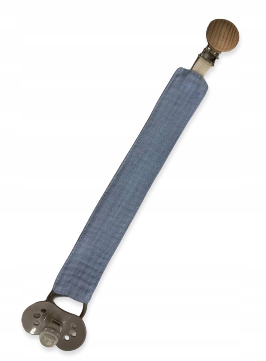 Dartomik - Muslin Fopspeenhouder - Blauw - Houten Clip - Natuurlijke Materialen