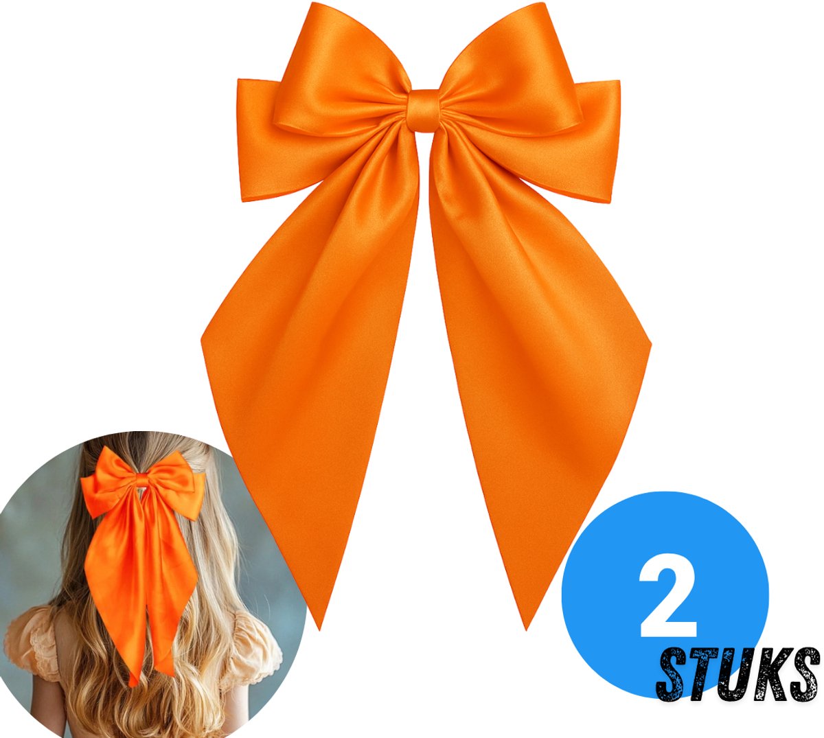 Chipa - Oranje Haarstrik met Clip – 2 stuks - Koningsdag - Elegante Haaraccessoire – Koningsdag accesoires dames - Perfect voor Koningsdag & Feestjes - Kingsday
