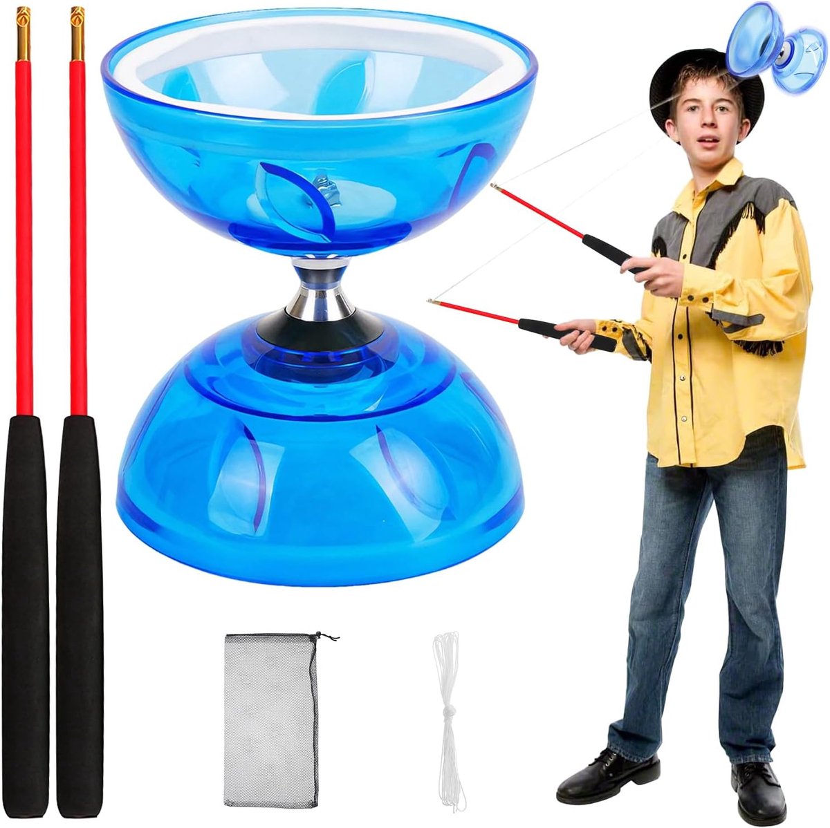 Grote Diabolo - Jongleerspeelgoed - Vaardigheden Oefenen - Met Kogellagers - 12 cm Diameter - Blauw
