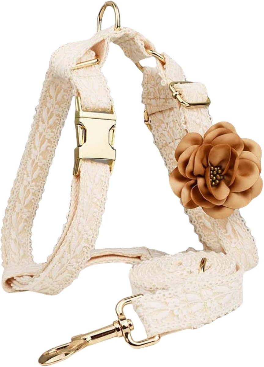 Hondenharnas Riem - Tuigje Loopriem - Wandelen Feestjes - Afneembare Bloemen - 150 cm M - Wit